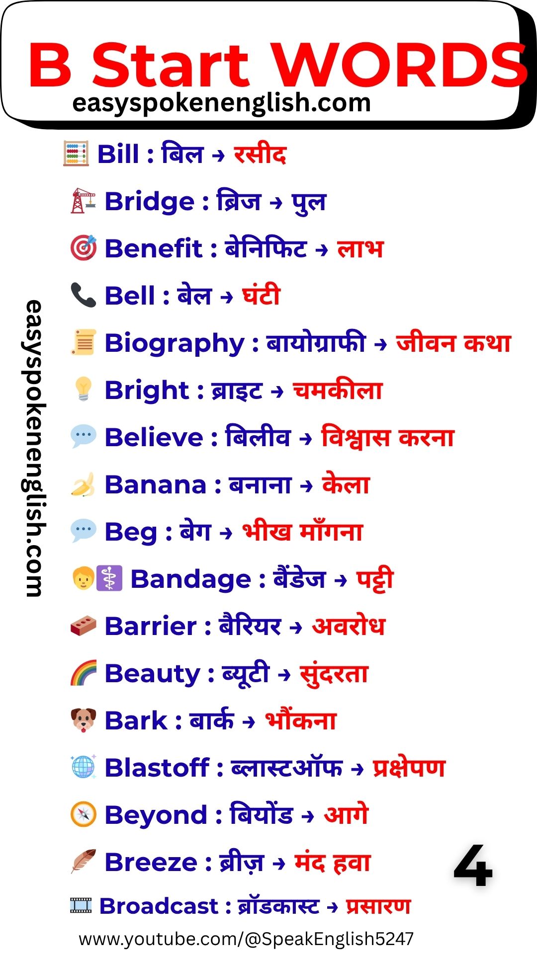 B Vocabulary Words with Hindi Meaning – Advanced B Words