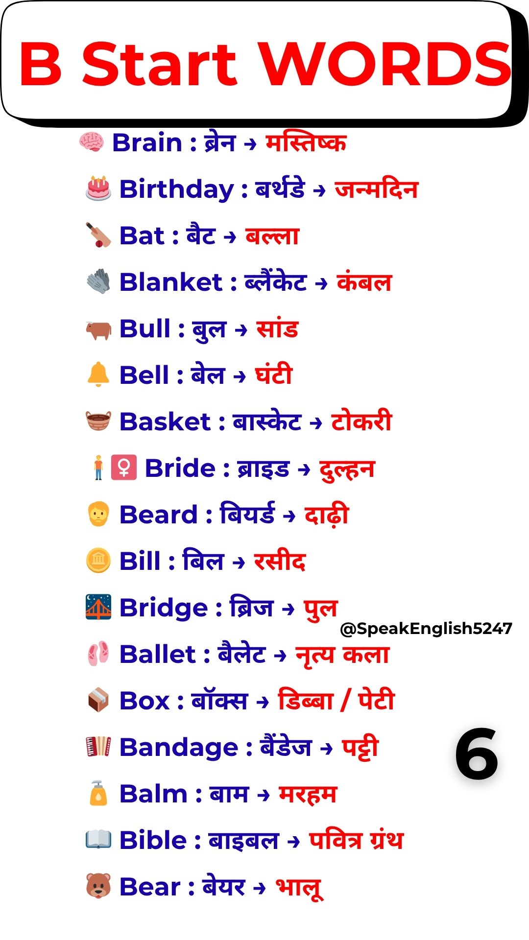 B Vocabulary Words with Hindi Meaning – Basic B Words