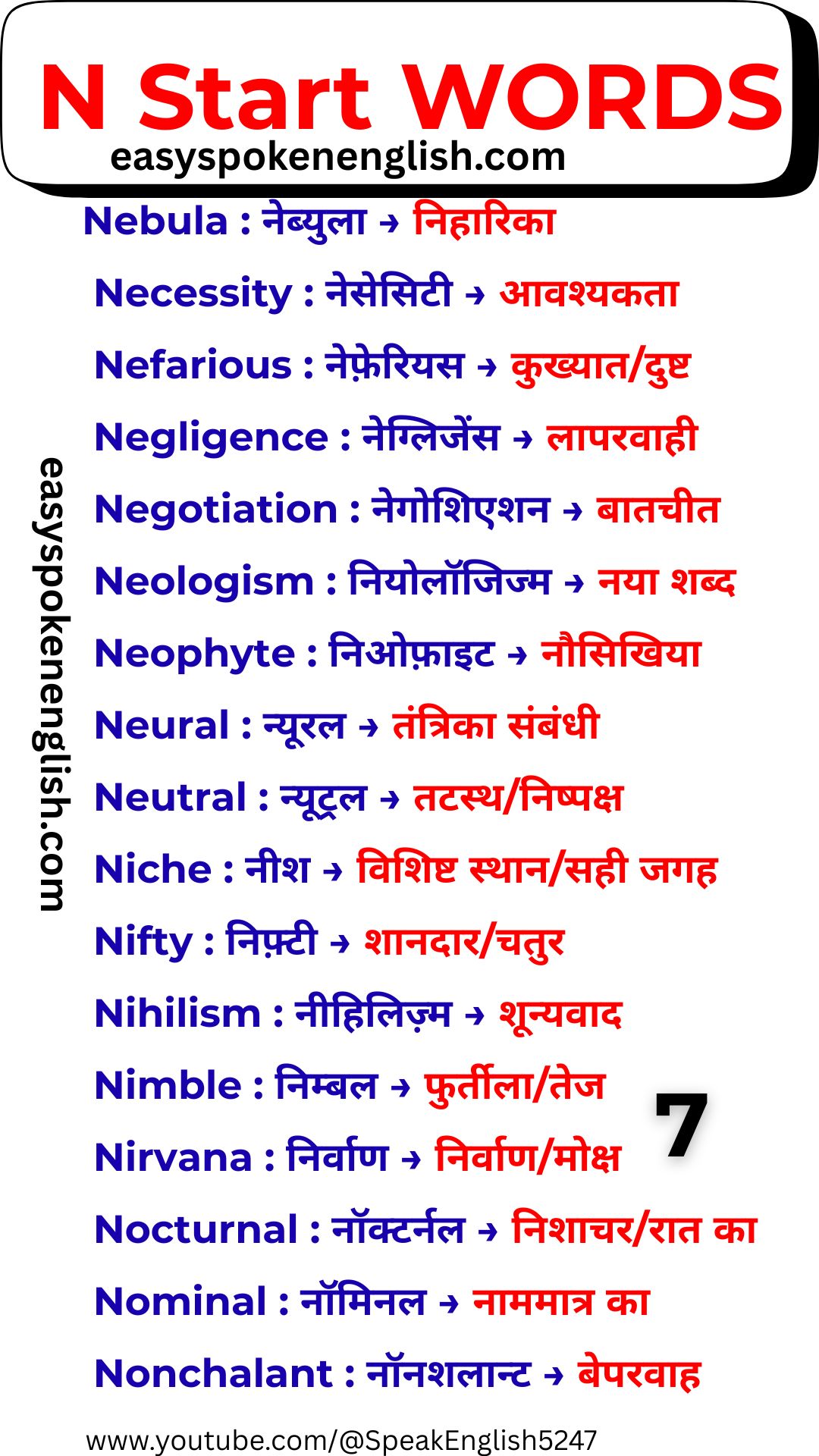 English Dictionary Words Starting with N