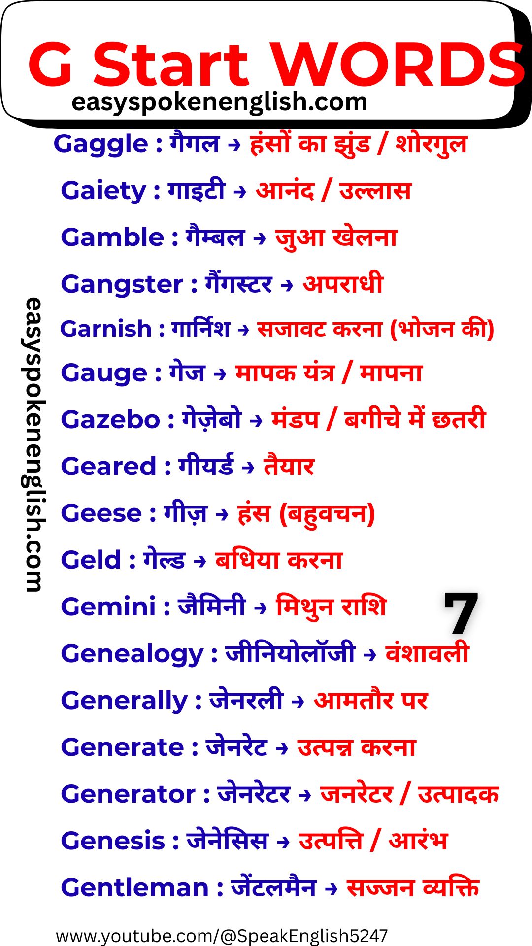 Frequently Used G Words