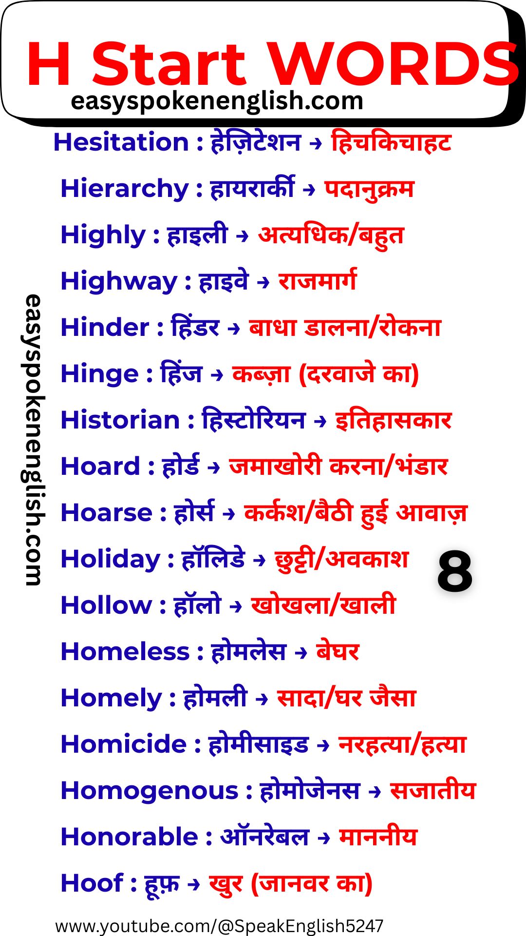Spoken English H Vocabulary